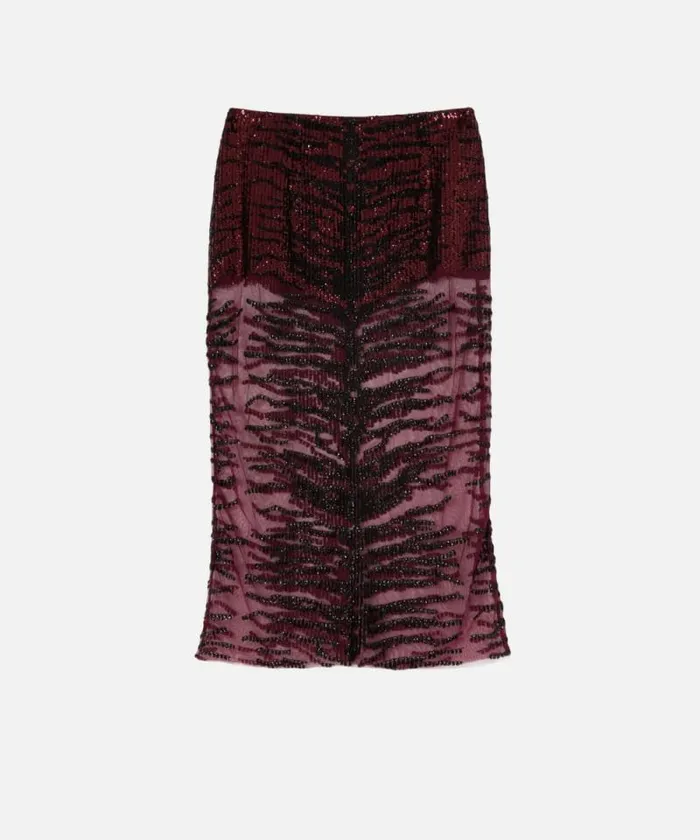 Women Skirts Pinko Pencil Skirt With Zebraeffect Sequin Embroidery Burgundyblack Women Skirts Pinko Pencil Skirt With Zebraeffect Sequin Embroidery Burgundyblack