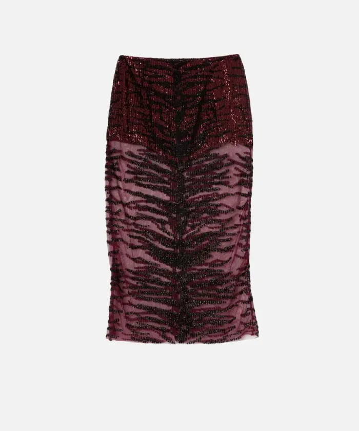 Women Skirts Pinko Pencil Skirt With Zebraeffect Sequin Embroidery Burgundyblack Women Skirts Pinko Pencil Skirt With Zebraeffect Sequin Embroidery Burgundyblack