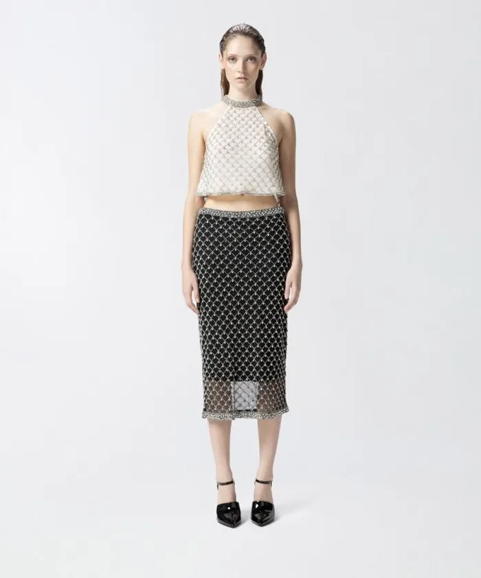 Women Skirts Pinko Tulle Skirt With Crystal Embroidery Blackcrystal