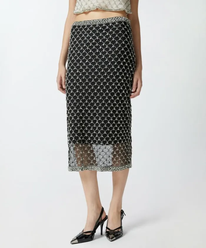 Women Skirts Pinko Tulle Skirt With Crystal Embroidery Blackcrystal Women Skirts Pinko Tulle Skirt With Crystal Embroidery Blackcrystal