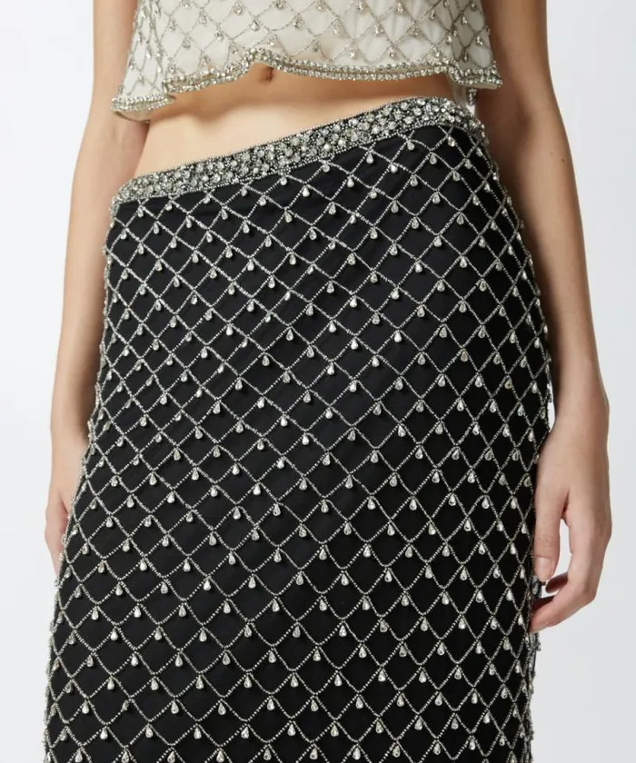 Women Skirts Pinko Tulle Skirt With Crystal Embroidery Blackcrystal Women Skirts Pinko Tulle Skirt With Crystal Embroidery Blackcrystal
