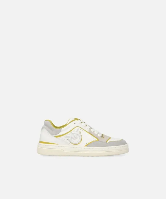 Women Sneakers Pinko Flat Leather Sneakers With Embroidered Logo Whitelime