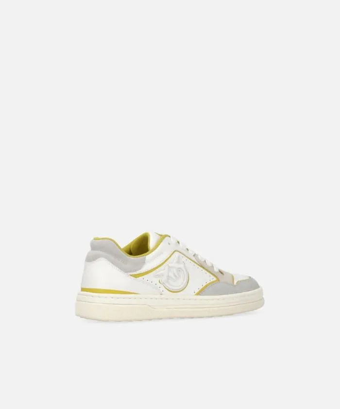 Women Sneakers Pinko Flat Leather Sneakers With Embroidered Logo Whitelime Women Sneakers Pinko Flat Leather Sneakers With Embroidered Logo Whitelime