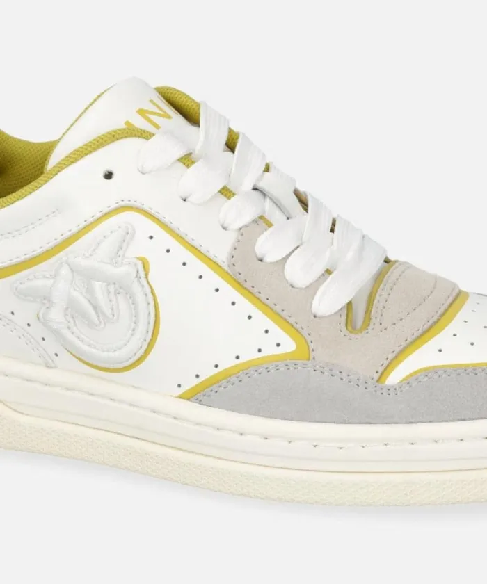 Women Sneakers Pinko Flat Leather Sneakers With Embroidered Logo Whitelime Women Sneakers Pinko Flat Leather Sneakers With Embroidered Logo Whitelime