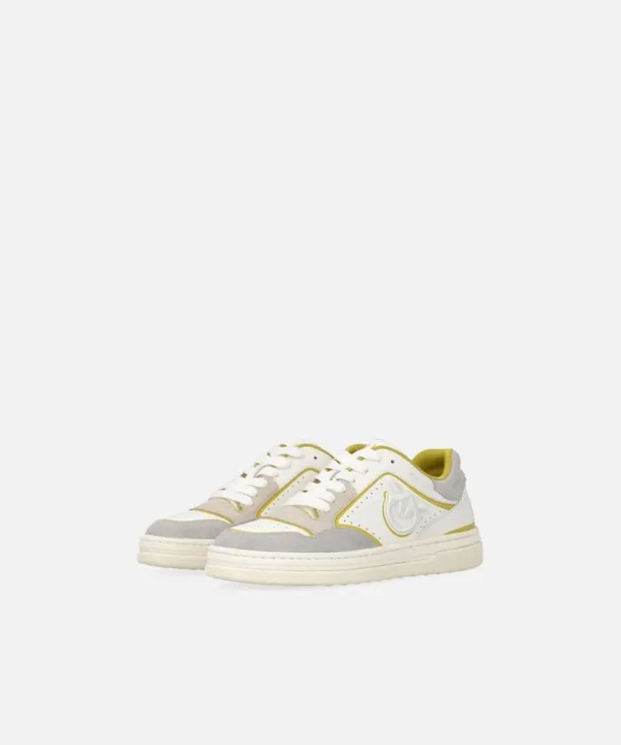 Women Sneakers Pinko Flat Leather Sneakers With Embroidered Logo Whitelime Women Sneakers Pinko Flat Leather Sneakers With Embroidered Logo Whitelime