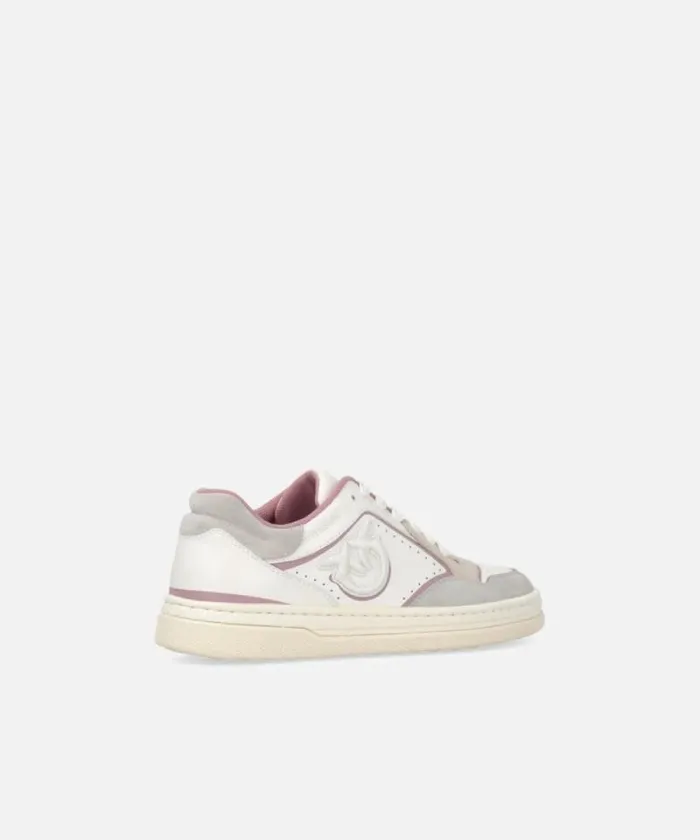 Women Sneakers Pinko Flat Leather Sneakers With Embroidered Logo Whitepink Women Sneakers Pinko Flat Leather Sneakers With Embroidered Logo Whitepink