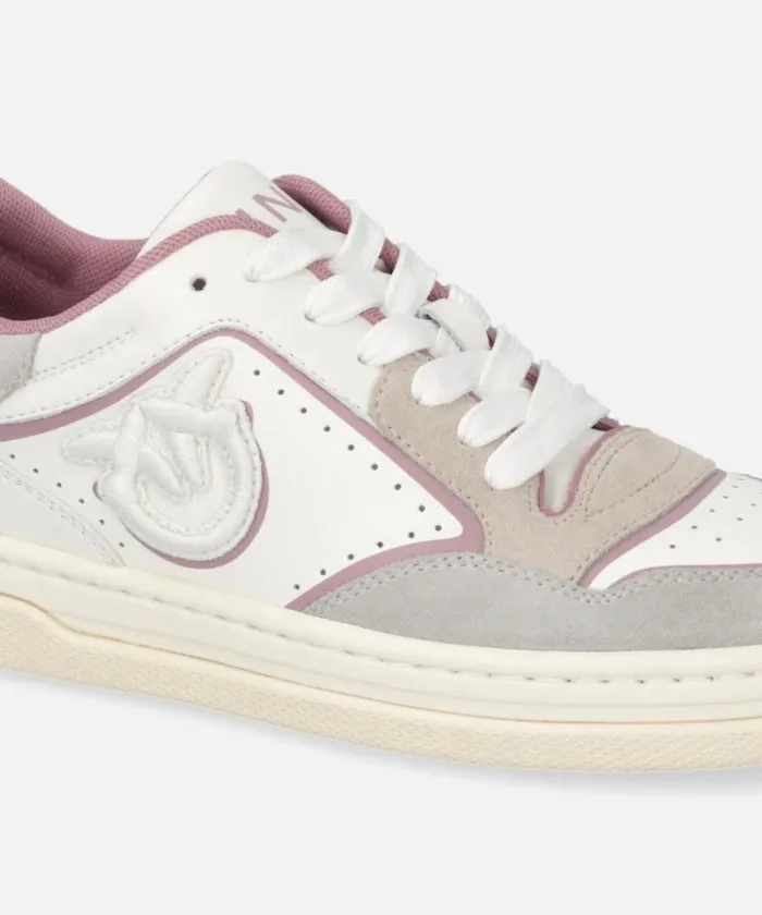 Women Sneakers Pinko Flat Leather Sneakers With Embroidered Logo Whitepink Women Sneakers Pinko Flat Leather Sneakers With Embroidered Logo Whitepink