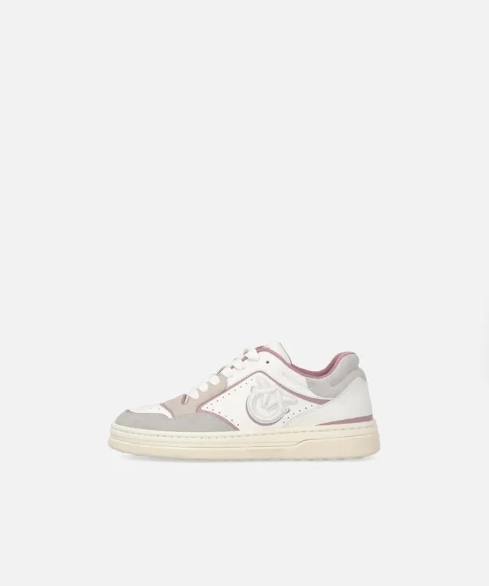 Women Sneakers Pinko Flat Leather Sneakers With Embroidered Logo Whitepink Women Sneakers Pinko Flat Leather Sneakers With Embroidered Logo Whitepink