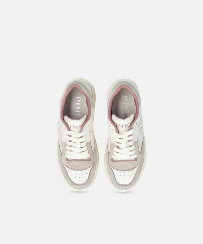 Women Sneakers Pinko Flat Leather Sneakers With Embroidered Logo Whitepink Women Sneakers Pinko Flat Leather Sneakers With Embroidered Logo Whitepink