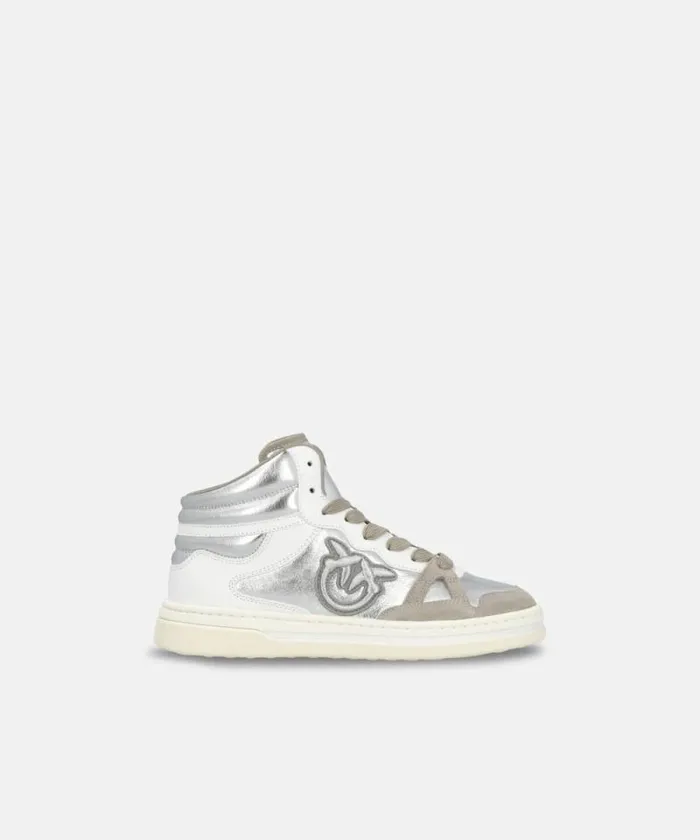 Women Sneakers Pinko Laminated Hightop Sneakers Silverwhitesand
