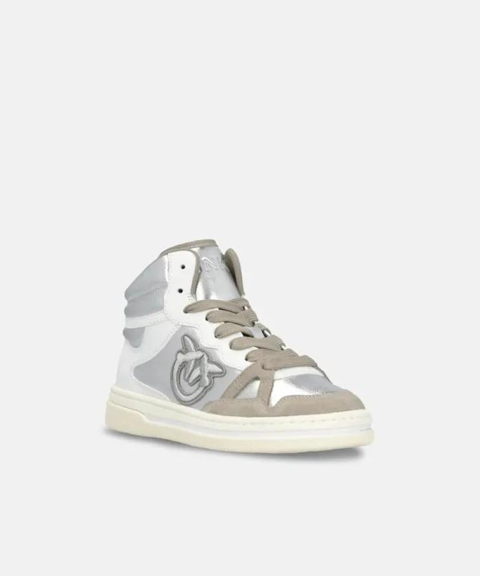 Women Sneakers Pinko Laminated Hightop Sneakers Silverwhitesand Women Sneakers Pinko Laminated Hightop Sneakers Silverwhitesand