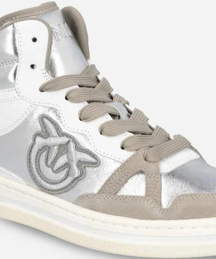 Women Sneakers Pinko Laminated Hightop Sneakers Silverwhitesand Women Sneakers Pinko Laminated Hightop Sneakers Silverwhitesand