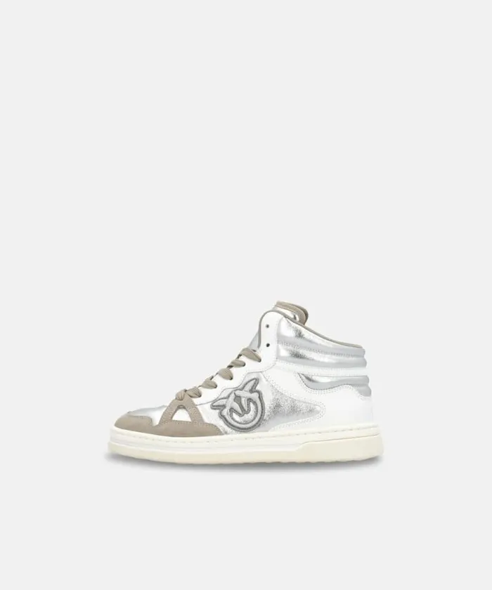 Women Sneakers Pinko Laminated Hightop Sneakers Silverwhitesand Women Sneakers Pinko Laminated Hightop Sneakers Silverwhitesand