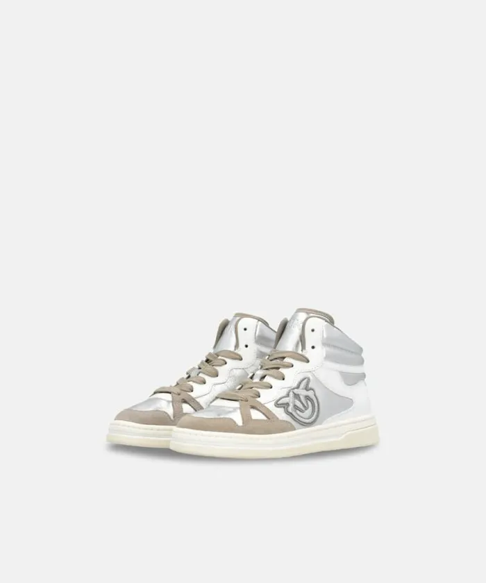 Women Sneakers Pinko Laminated Hightop Sneakers Silverwhitesand Women Sneakers Pinko Laminated Hightop Sneakers Silverwhitesand