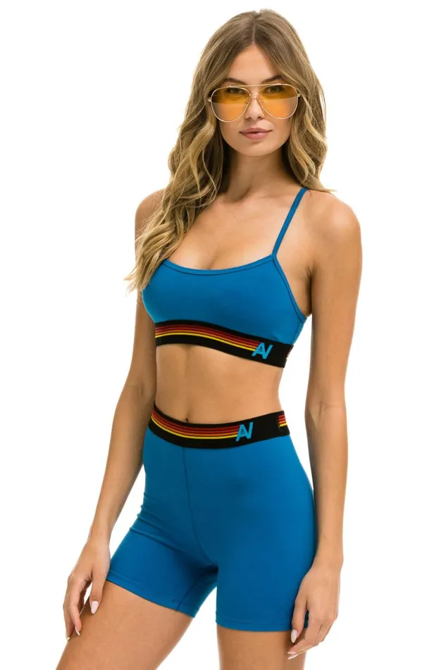 Women Sports Bras Aviator Nation Logo Adjustable Bralette 8211 Caribbean