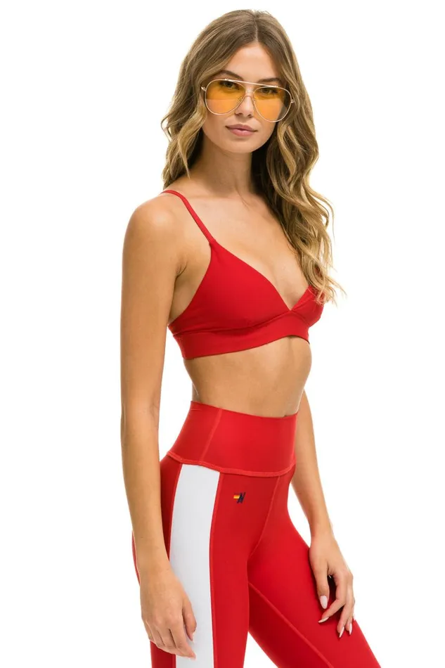Women Sports Bras Aviator Nation Triangle Adjustable Sports Bra 8211 Cherry