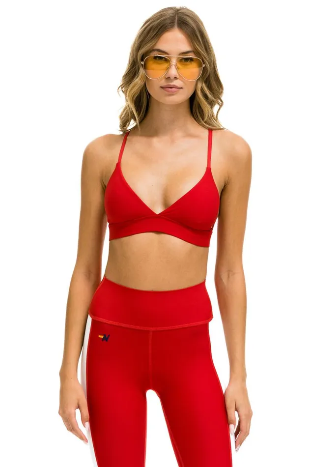 Women Sports Bras Aviator Nation Triangle Adjustable Sports Bra 8211 Cherry