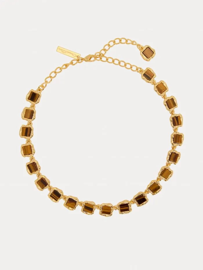 Women Square Stone Necklace Tiger Eye Oscar De La Renta Necklaces