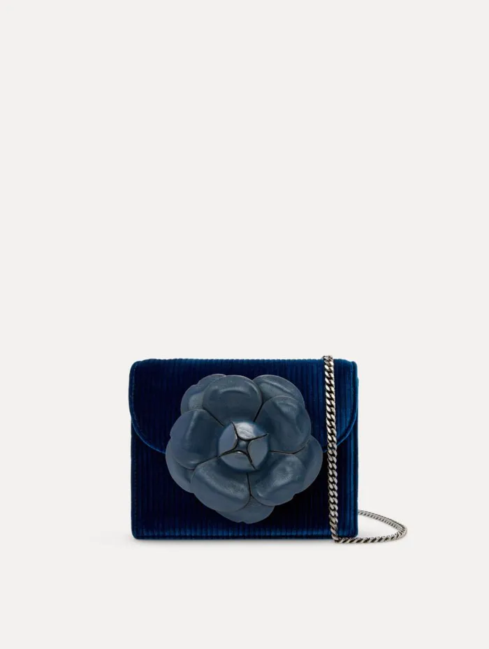Women Stripped Velvet Mini TRO Bag Navy Oscar De La Renta Handbags