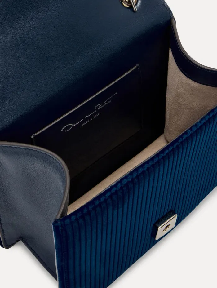 Women Stripped Velvet Mini TRO Bag Navy Oscar De La Renta Handbags Women Stripped Velvet Mini TRO Bag Navy Oscar De La Renta Handbags