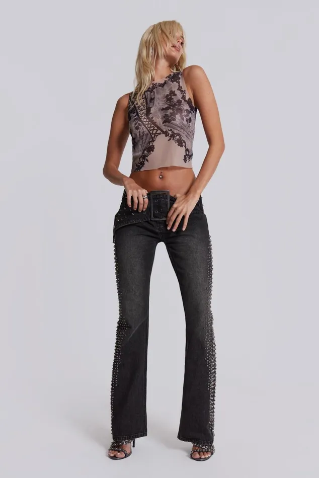 Women Studded Low Rise Jeans With Studded Waistband Jaded London Jeans