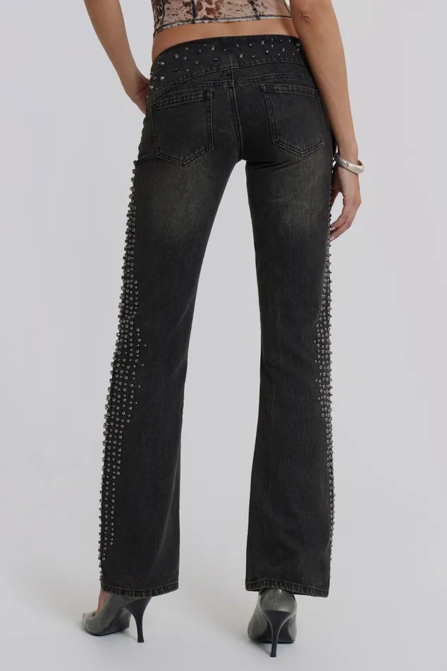Women Studded Low Rise Jeans With Studded Waistband Jaded London Jeans