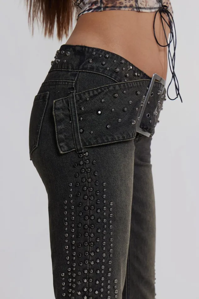 Women Studded Low Rise Jeans With Studded Waistband Jaded London Jeans