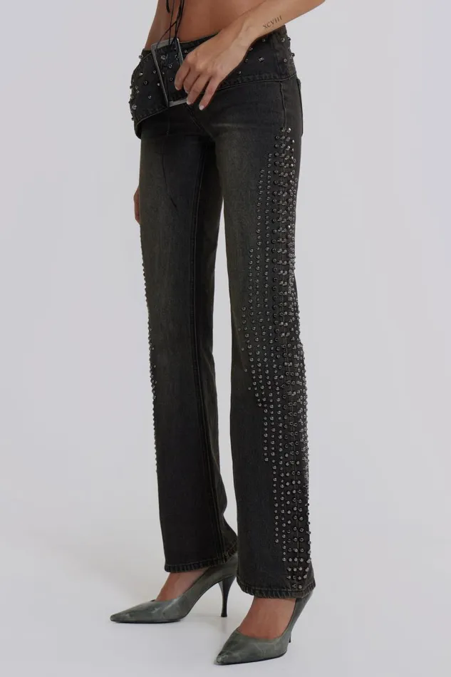 Women Studded Low Rise Jeans With Studded Waistband Jaded London Jeans