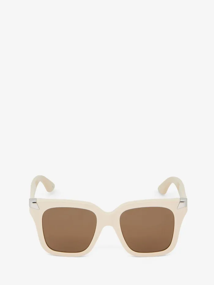 Women Sunglasses Alexander McQueen Punk Rivet Oversize Sunglasses Ivory