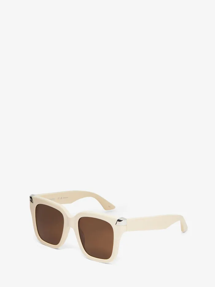 Women Sunglasses Alexander McQueen Punk Rivet Oversize Sunglasses Ivory