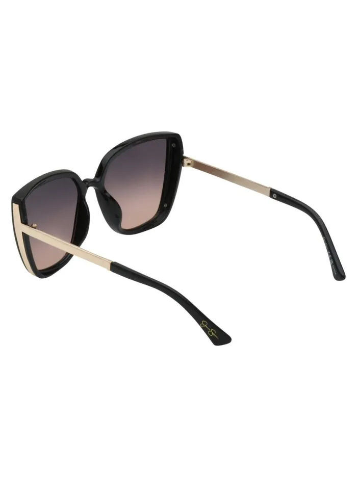 Women Sunglasses Jessica Simpson Cat Eye Sunglasses With Metal Temple In Black