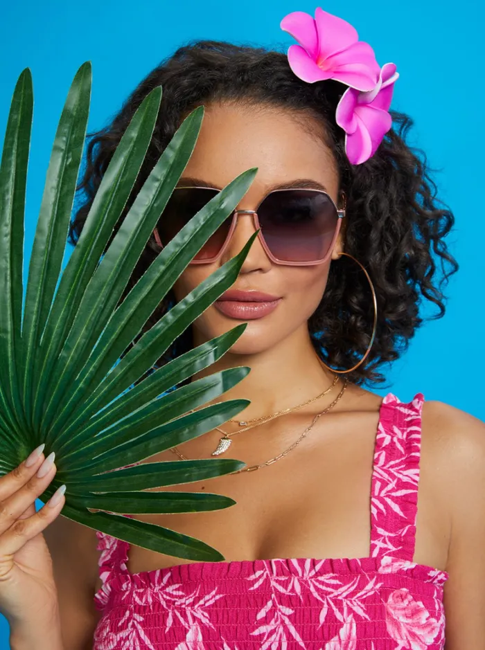 Women Sunglasses Jessica Simpson Geometric Metal Sunglasses In Rose Gold