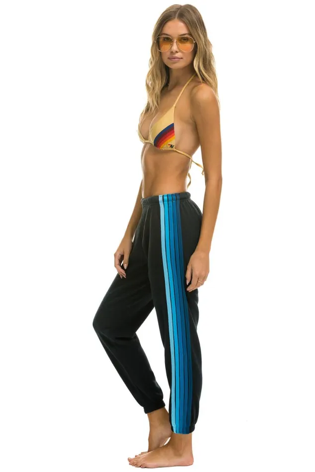 Women Sweatpants Aviator Nation 5 Stripe Sweatpants 8211 Charcoal Blue