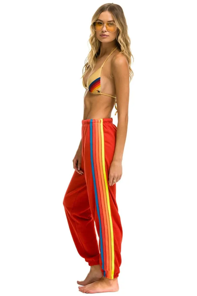 Women Sweatpants Aviator Nation 5 Stripe Sweatpants 8211 Red Neon Rainbow