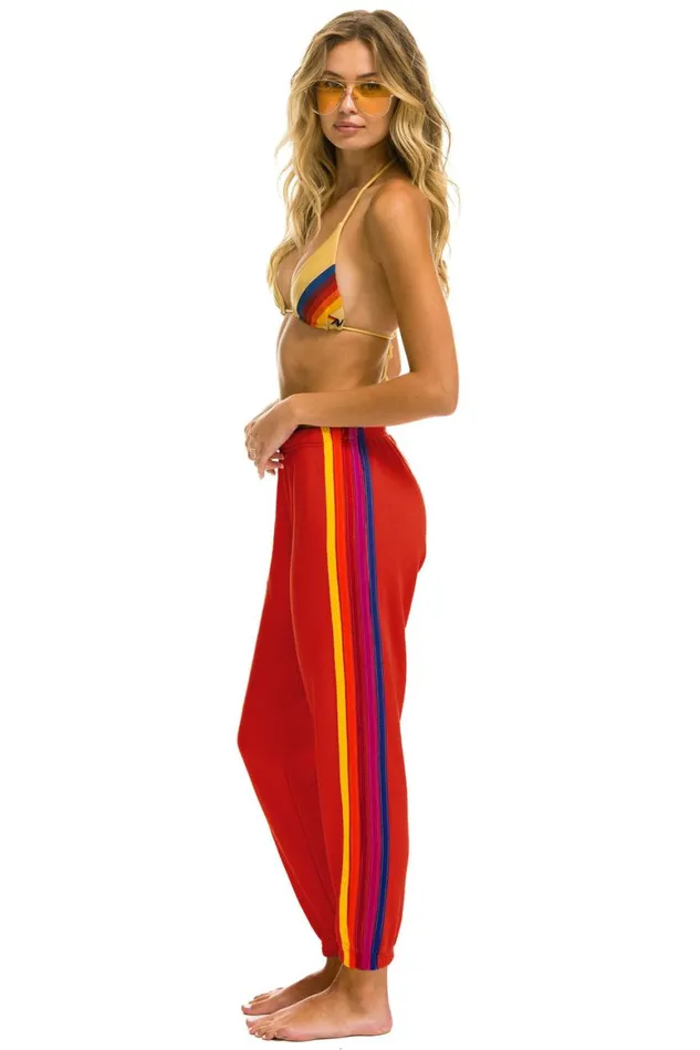 Women Sweatpants Aviator Nation 5 Stripe Sweatpants 8211 Red Yellow Purple