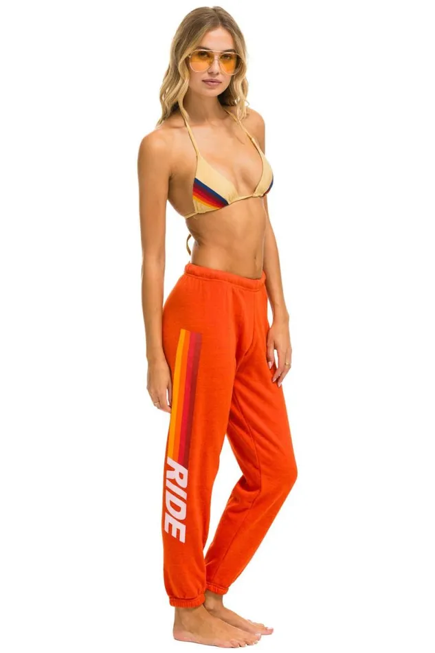 Women Sweatpants Aviator Nation Ride Logo White Sweatpants 8211 Orange