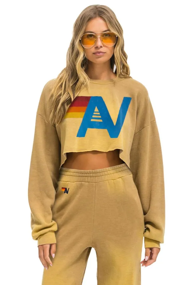 Women Sweatshirts Aviator Nation Vintage Logo Cropped Crew Sweatshirt Relaxed 8211 Faded Tan Women Sweatshirts Aviator Nation Vintage Logo Cropped Crew Sweatshirt Relaxed 8211 Faded Tan