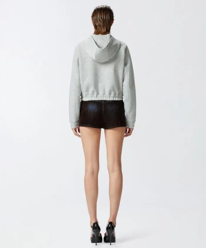 Women Sweatshirts Pinko Cropped Hoodie With Melange Technical Jersey Drizzle Grey Women Sweatshirts Pinko Cropped Hoodie With Melange Technical Jersey Drizzle Grey