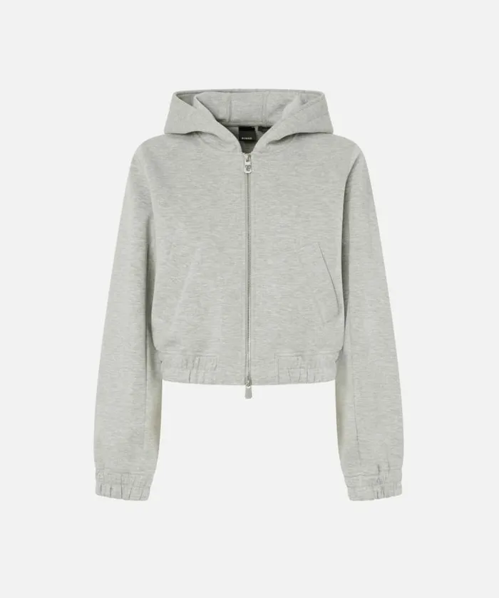 Women Sweatshirts Pinko Cropped Hoodie With Melange Technical Jersey Drizzle Grey Women Sweatshirts Pinko Cropped Hoodie With Melange Technical Jersey Drizzle Grey