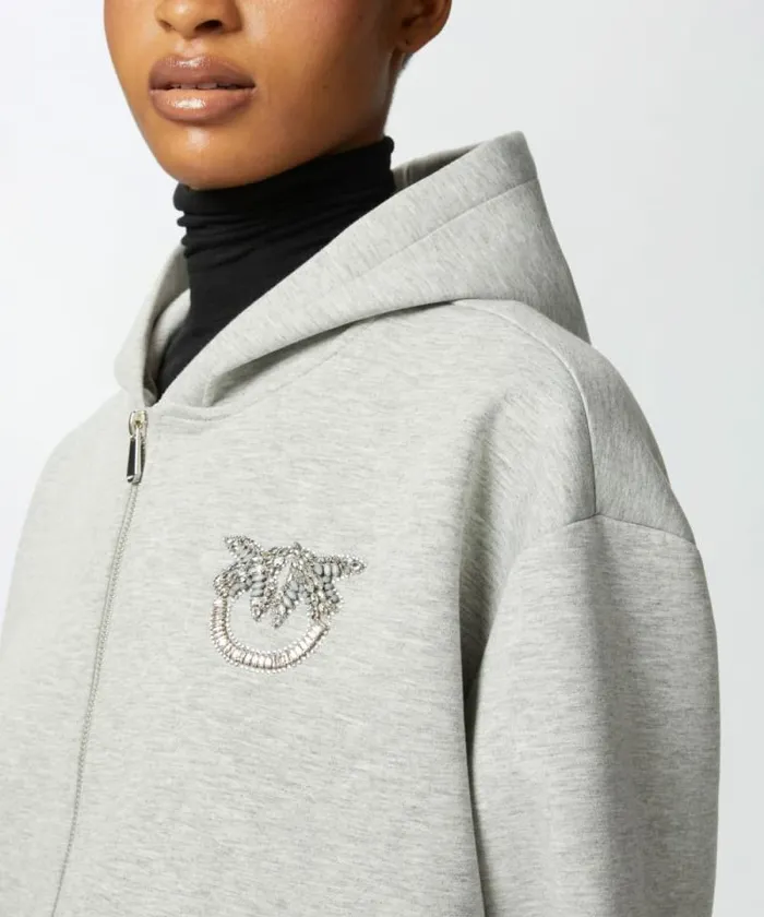 Women Sweatshirts Pinko Neopreneeffect Sweatshirt Jacket With Jewel Embroidery Drizzle Grey Women Sweatshirts Pinko Neopreneeffect Sweatshirt Jacket With Jewel Embroidery Drizzle Grey