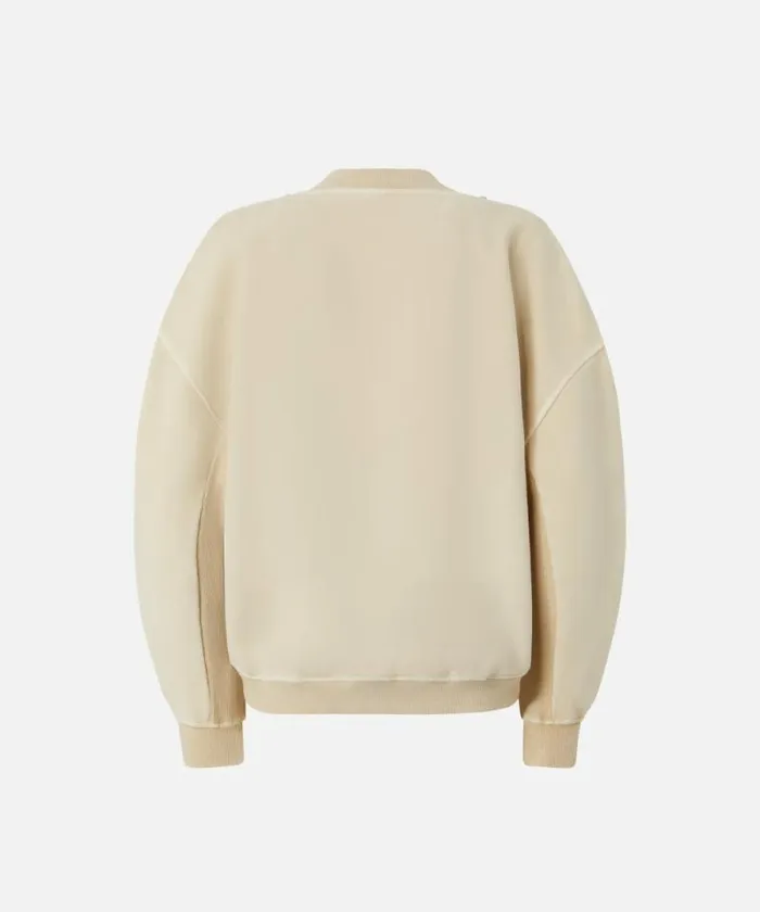 Women Sweatshirts Pinko Oversized Sweatshirt With Shiny Embroidered Neck Fog Beige Women Sweatshirts Pinko Oversized Sweatshirt With Shiny Embroidered Neck Fog Beige