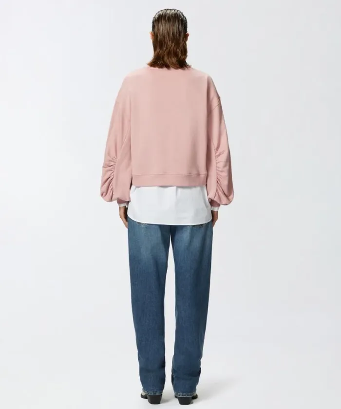 Women Sweatshirts Pinko Sweatshirt With Wide Sleeves And Bejewelled Love Birds Embroidery Zephyr Pink Women Sweatshirts Pinko Sweatshirt With Wide Sleeves And Bejewelled Love Birds Embroidery Zephyr Pink