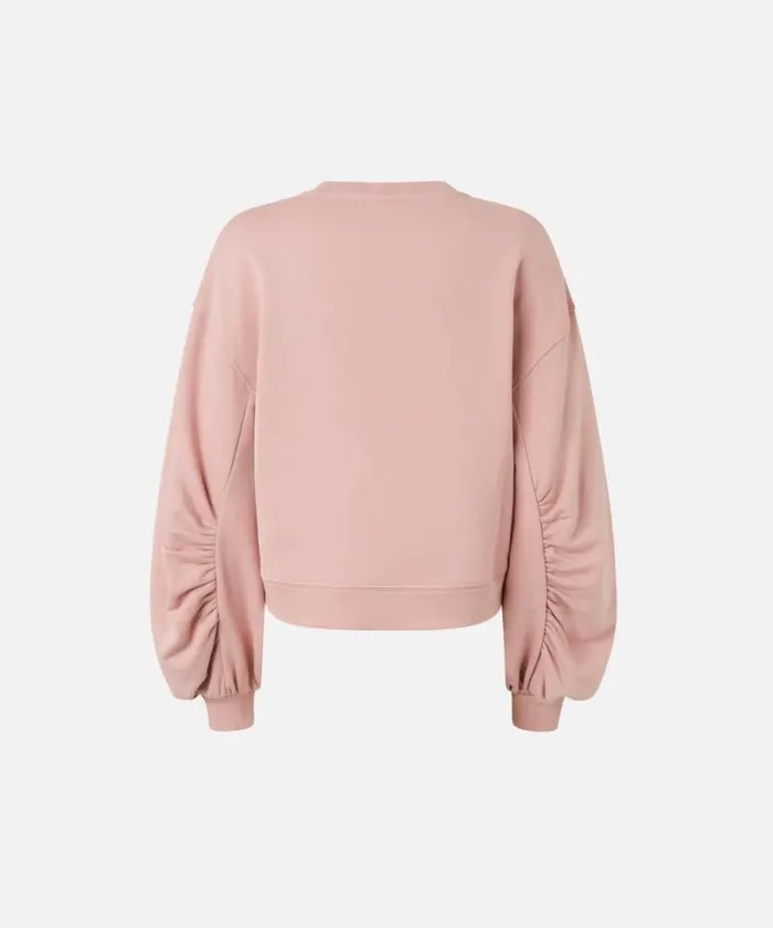 Women Sweatshirts Pinko Sweatshirt With Wide Sleeves And Bejewelled Love Birds Embroidery Zephyr Pink Women Sweatshirts Pinko Sweatshirt With Wide Sleeves And Bejewelled Love Birds Embroidery Zephyr Pink