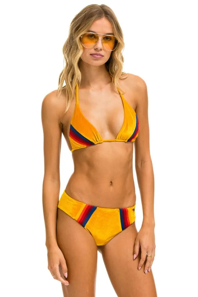 Women Swim Tops Aviator Nation Velvet Triangle Bikini Top 8211 Gold Women Swim Tops Aviator Nation Velvet Triangle Bikini Top 8211 Gold