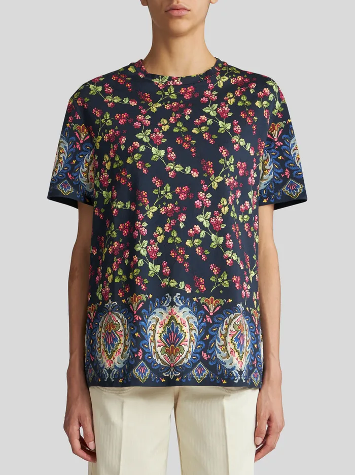 Women TShirt With Berry Pattern Etro Sweatshirts And TShirts