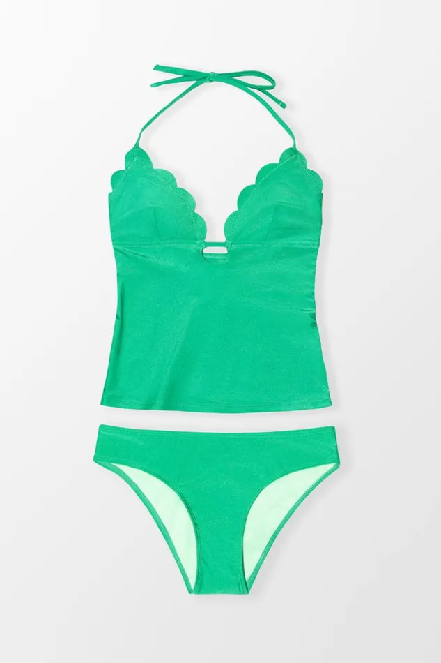 Women Tankini Cupshe Street Art Hipster Strappy Bikini Set Green