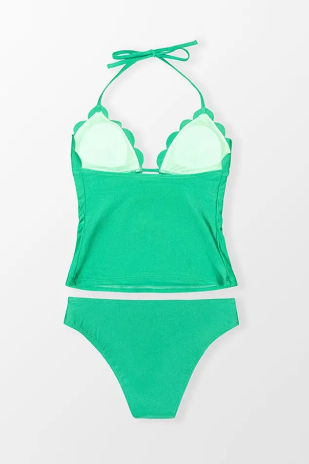 Women Tankini Cupshe Street Art Hipster Strappy Bikini Set Green