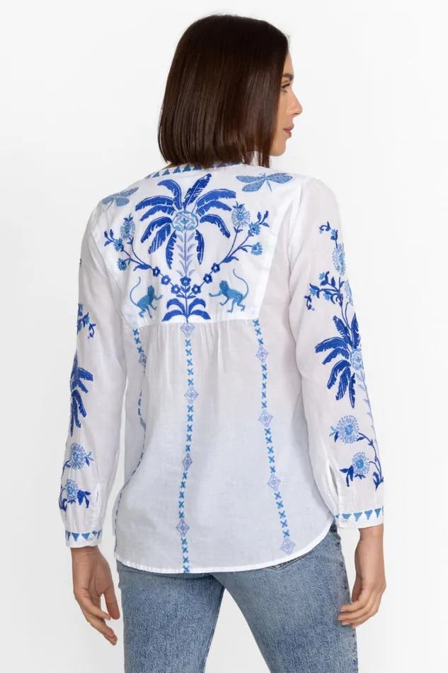 Women TARRA FIELD HENLEY BLOUSE White Johnny Was Tops Women TARRA FIELD HENLEY BLOUSE White Johnny Was Tops