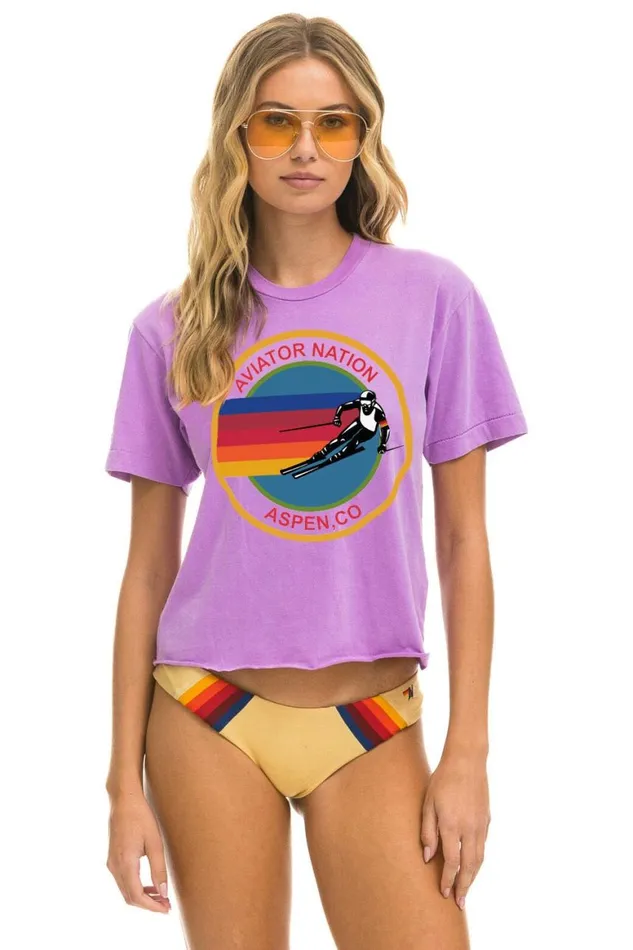 Women Tees Aviator Nation Aspen Boyfriend Tee 8211 Neon Purple