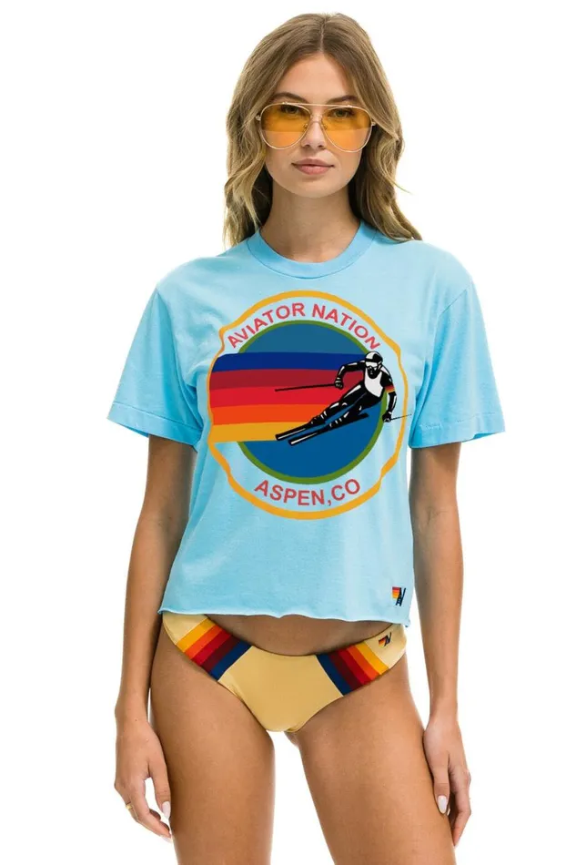 Women Tees Aviator Nation Aspen Boyfriend Tee 8211 Sky